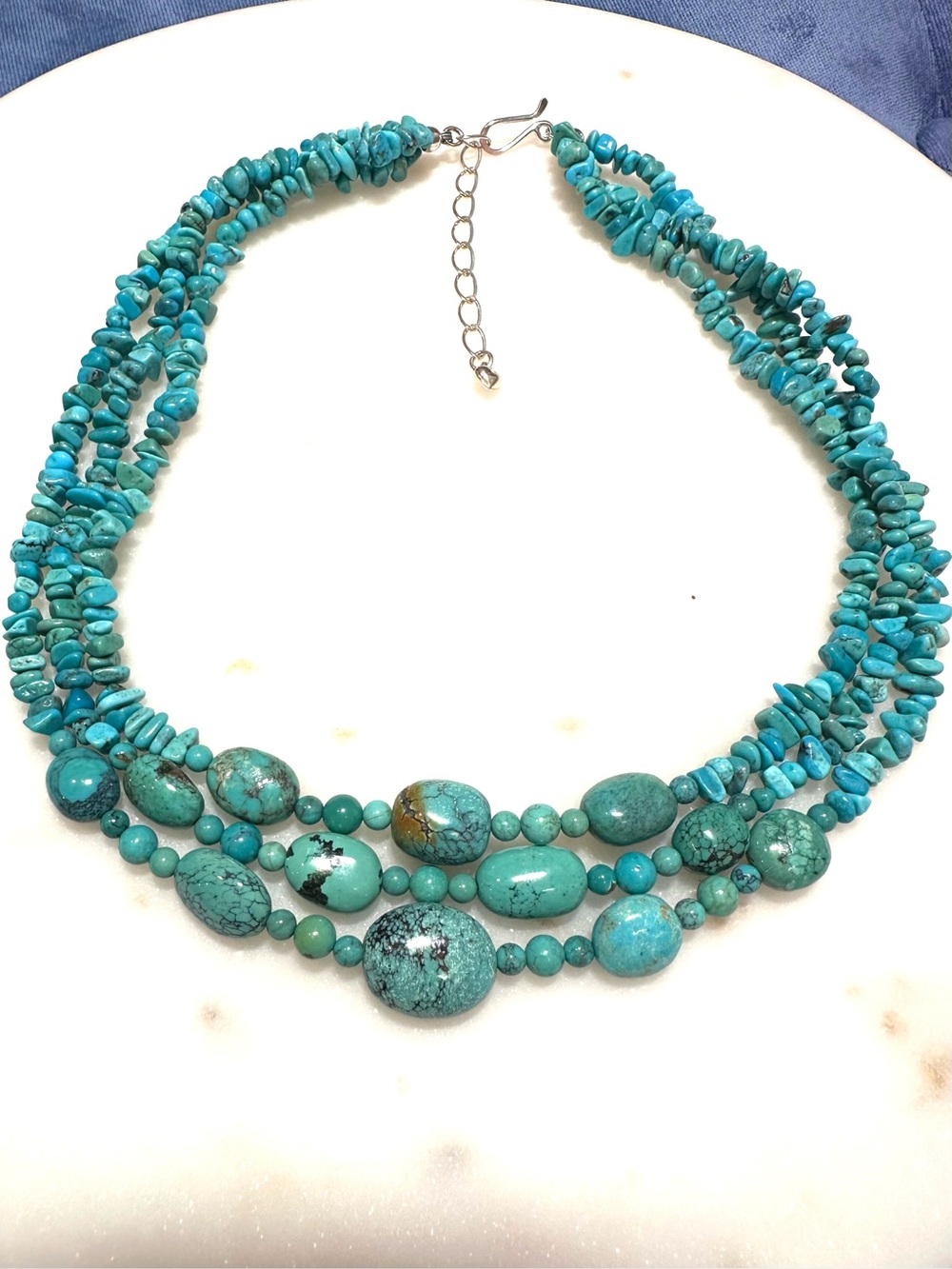 Jay King 3-Strand Turquoise Nugget and Chip Sterling Silver Necklace